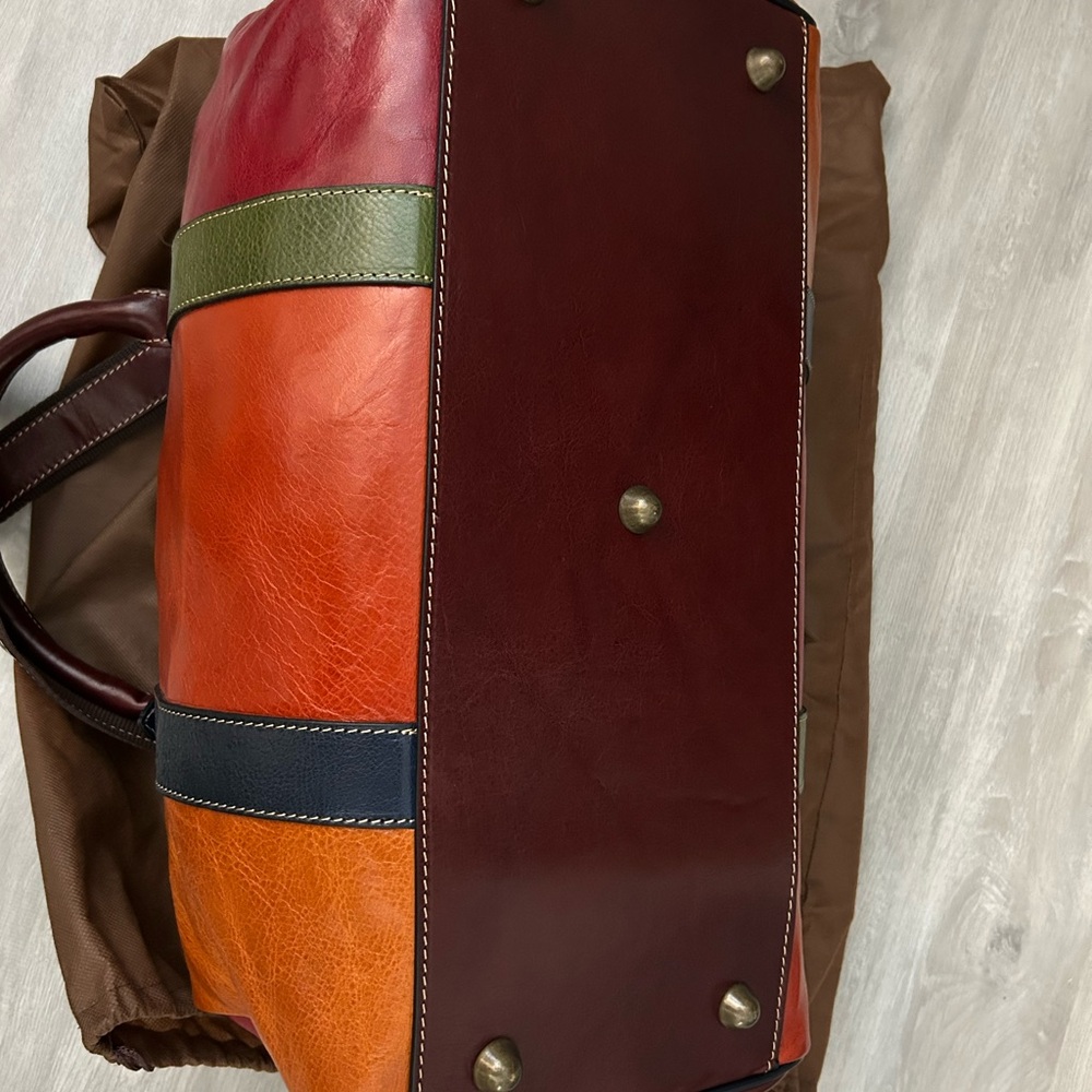Tornabuoni Duffle bag leather luggage Burgundy Chestnut Brown Made in Italy New - Picture 12 of 13